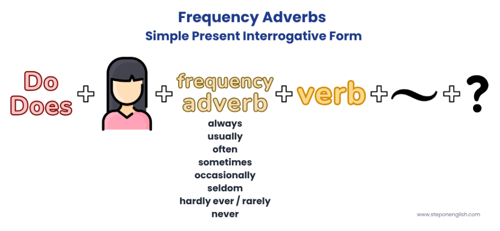Infografía de Frequency Adverbs Simpler Present Interrogative Form