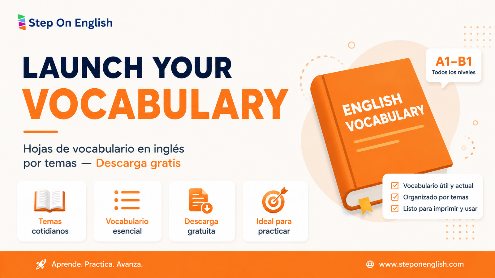 Índice de hojas de vocabulario en inglés por temas — Step On English