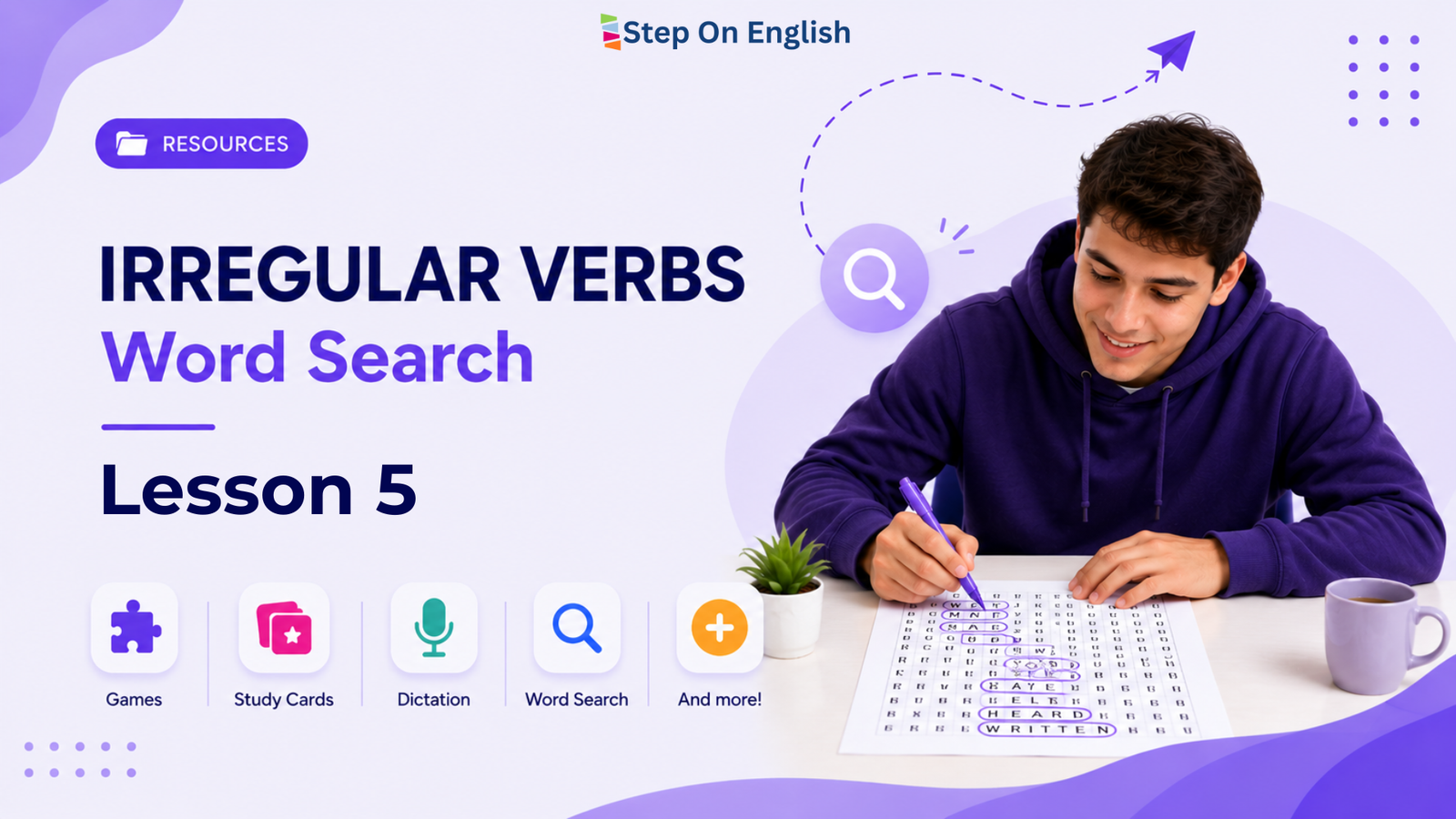 Irregular Verbs Word Search Lesson 5 - Step On English