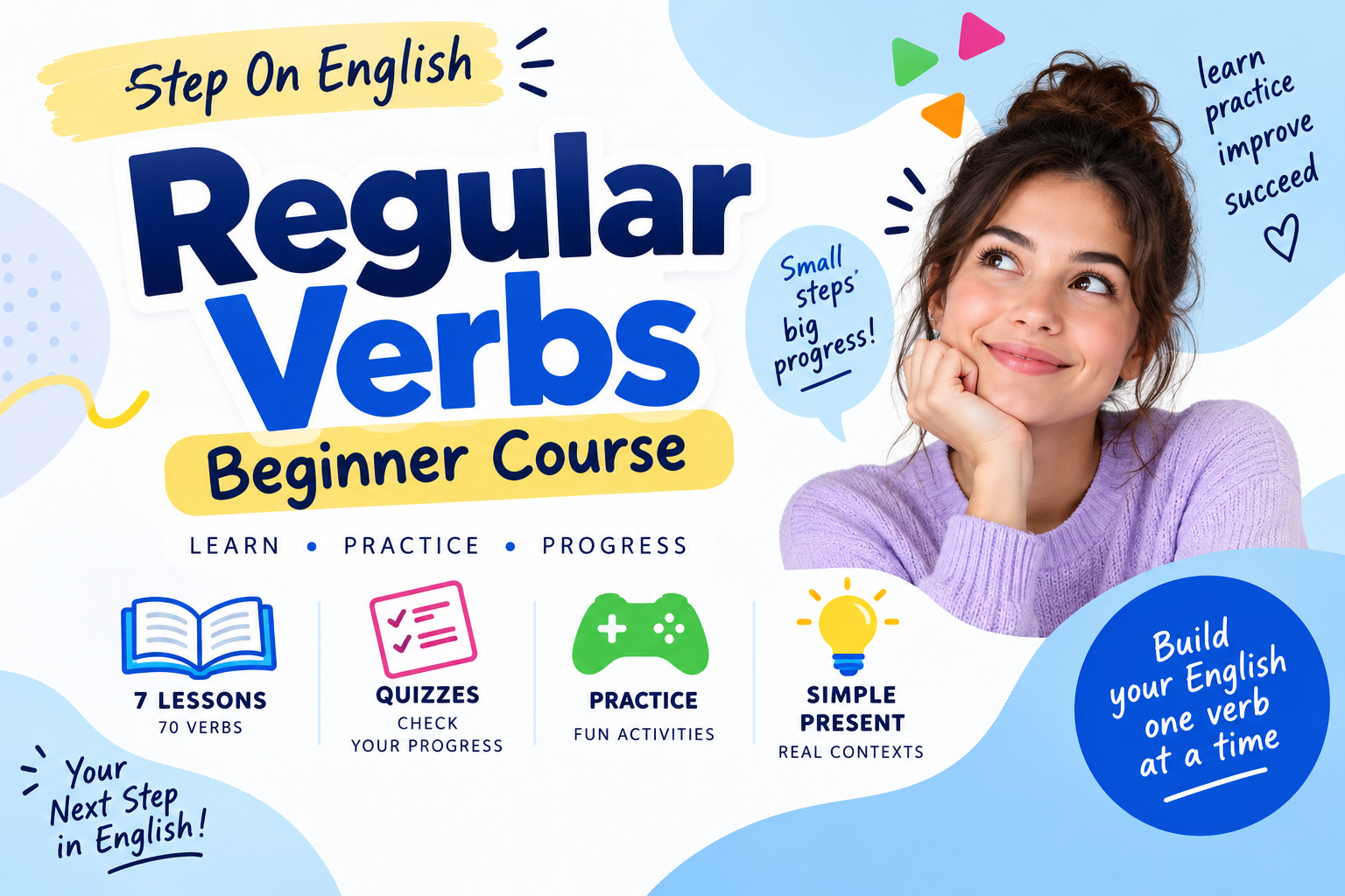 Regular Verbs Beginners Course Portada - Step On English