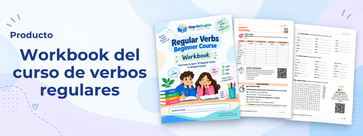 Portada del Regular Verbs Beginner Course Workbook Download - Step On English